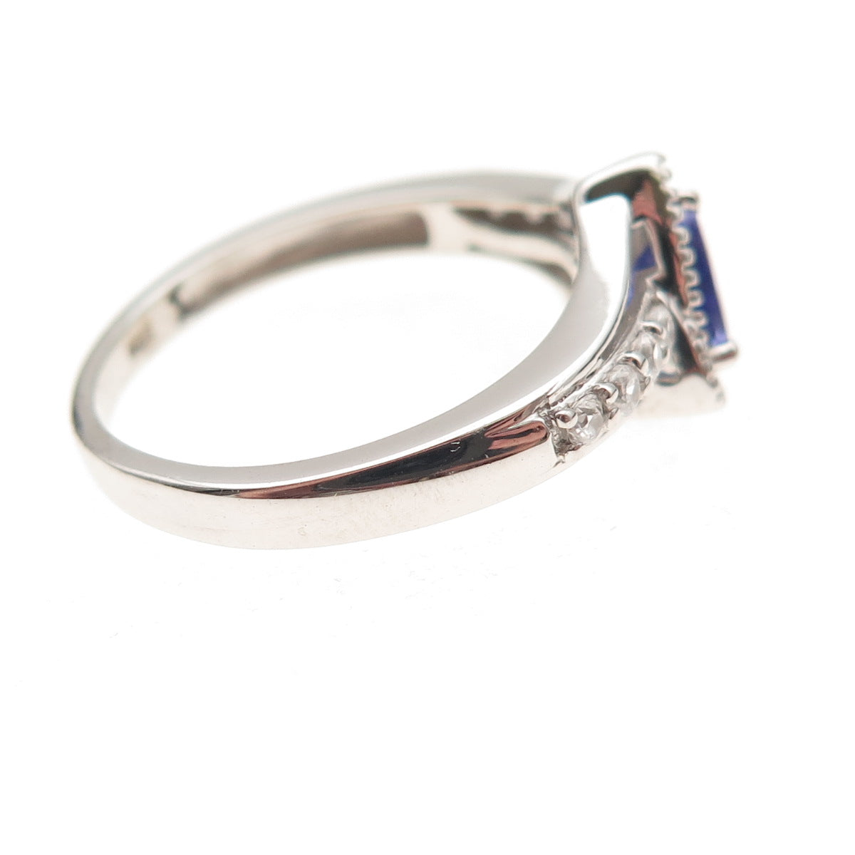 Chuck Clemency 925 Sterling Silver Real Tanzanite & White Topaz Ring Size 8.25