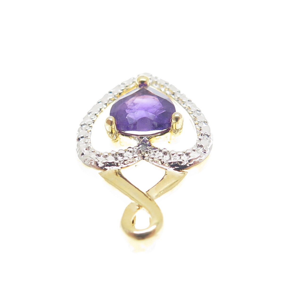 ROSS SIMONS Sterling Gold Plated Real Diamond Accent Amethyst Heart Mini Pendant