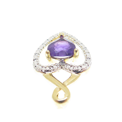 ROSS SIMONS Sterling Gold Plated Real Diamond Accent Amethyst Heart Mini Pendant