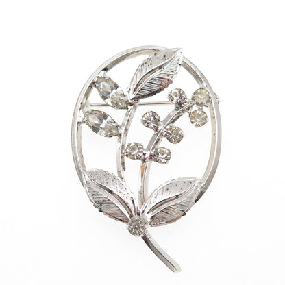 925 Sterling Silver Antique Art Deco Rhinestone Floral Pin Brooch