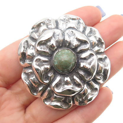 925 Sterling Silver Vintage Mexico Real Turquoise Flower Oxidized Pin Brooch