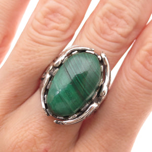 925 Sterling Silver Vintage Real Malachite Eagle Oxidized Ring Size 11