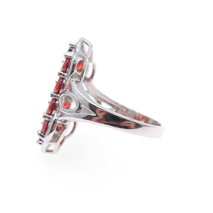925 Sterling Silver Real Spessartine Garnet Cluster Ring Size 7