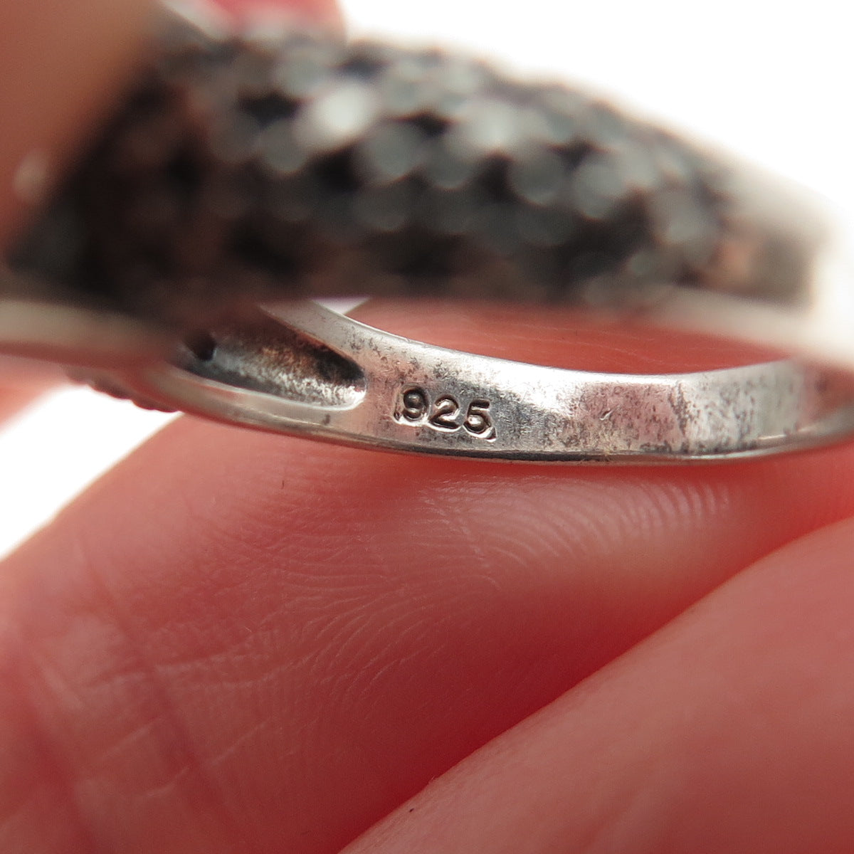 925 Sterling Silver Vintage Round-Cut C Z Oxidized Ring Size 5.25