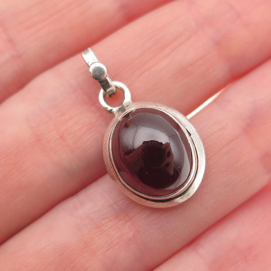925 Sterling Silver Vintage Real Cabochon Red Garnet Charm Pendant