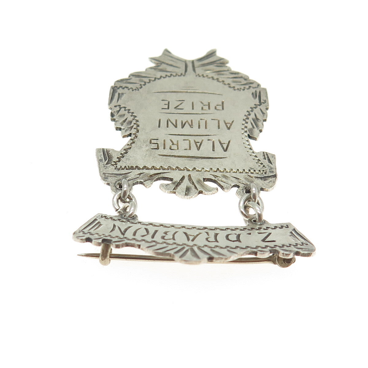 925 Sterling Silver Antique Art Deco "Alacris Alumni Prize" Medal Pin Brooch