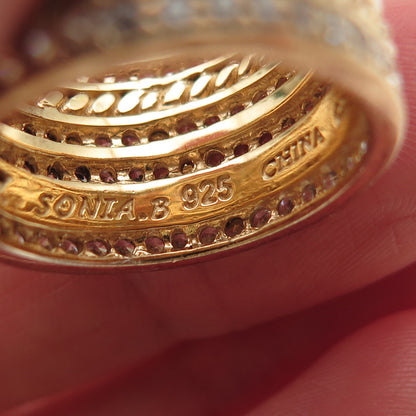 SONIA B. 925 Sterling Silver Gold Plated Round-Cut C Z Wide Band Ring Size 7.5