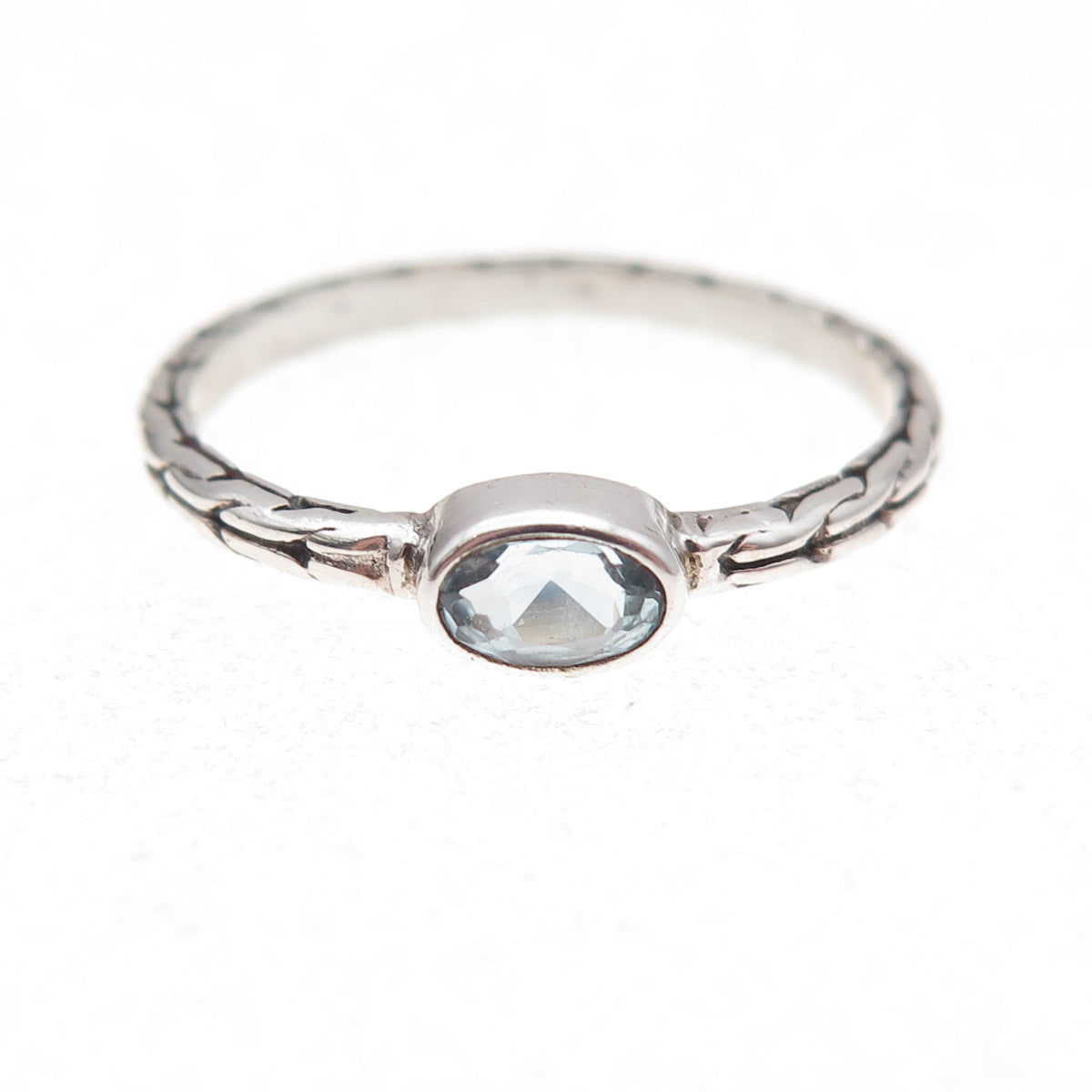 Annika Witt 925 Sterling Silver Vintage Real Blue Topaz Oxidized Ring Size 8