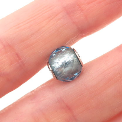 Pandora 925 Sterling Silver Blue Crystal Essence Friendship Slide Bead Charm