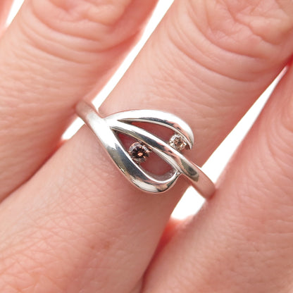 925 Sterling Silver Champagne & Cognac C Z Floral Ring Size 6.75