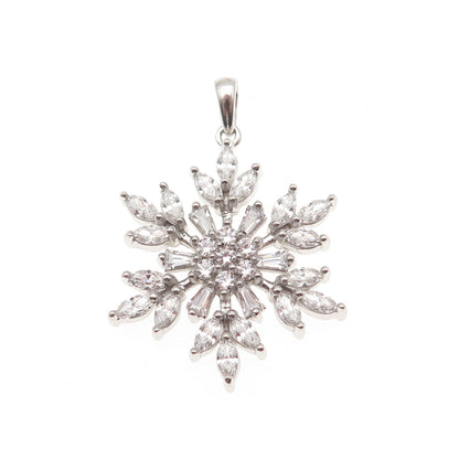 925 Sterling Silver Round Marquise & Tapered Baguette-Cut C Z Snowflake Pendant
