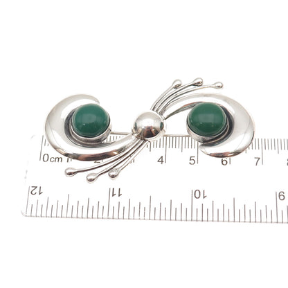 925 Sterling Silver Vintage Mexico Real Green Onyx Modernist Pin Brooch
