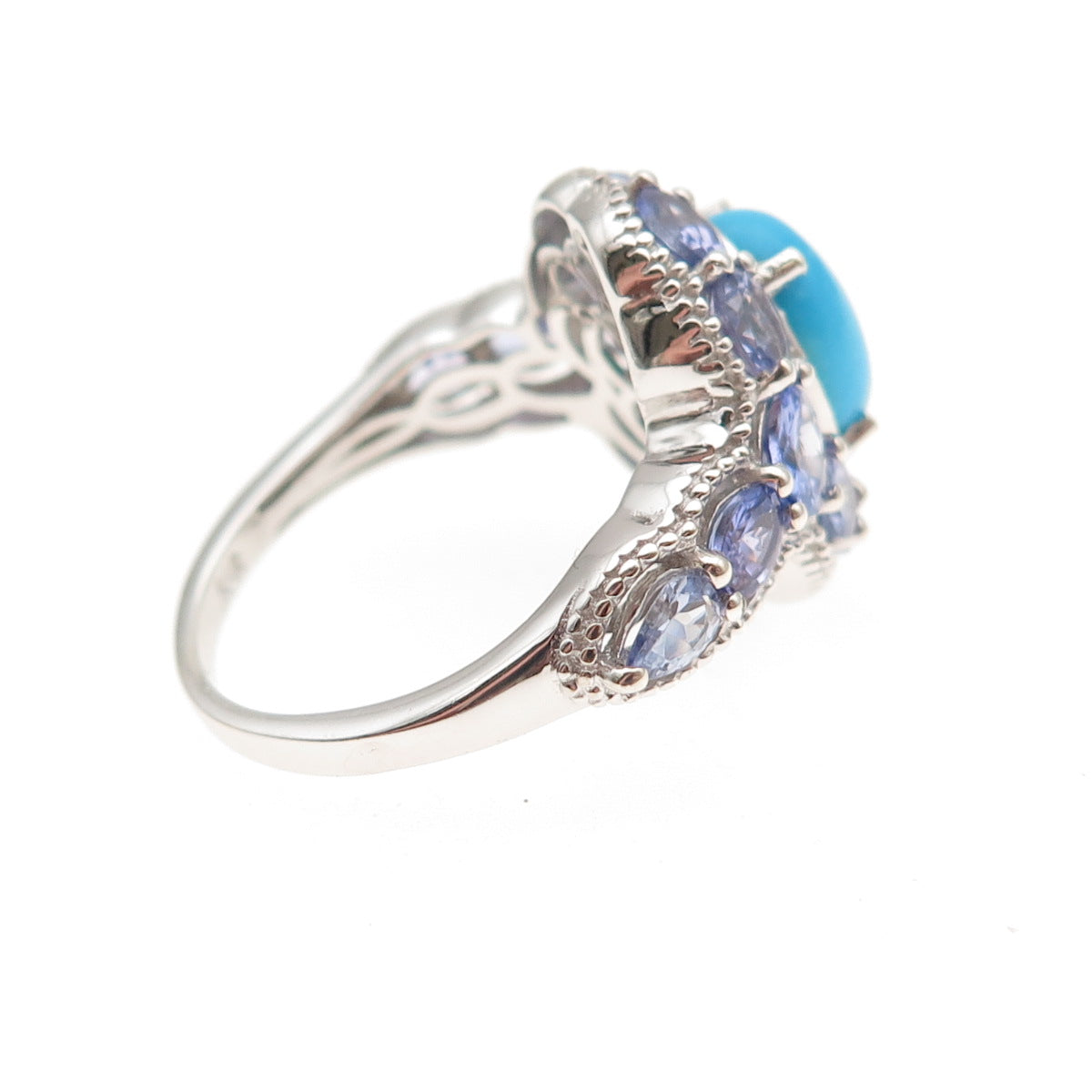 Chuck Clemency 925 Sterling Silver Real Turquoise & Tanzanite Ring Size 8