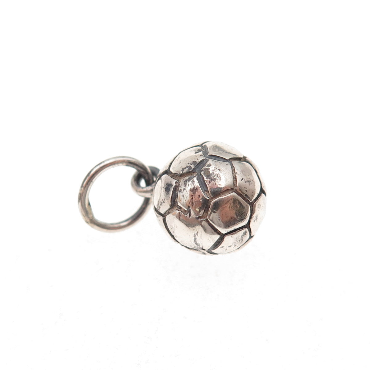 925 Sterling Silver Vintage Soccer Ball Oxidized 3D Charm Pendant