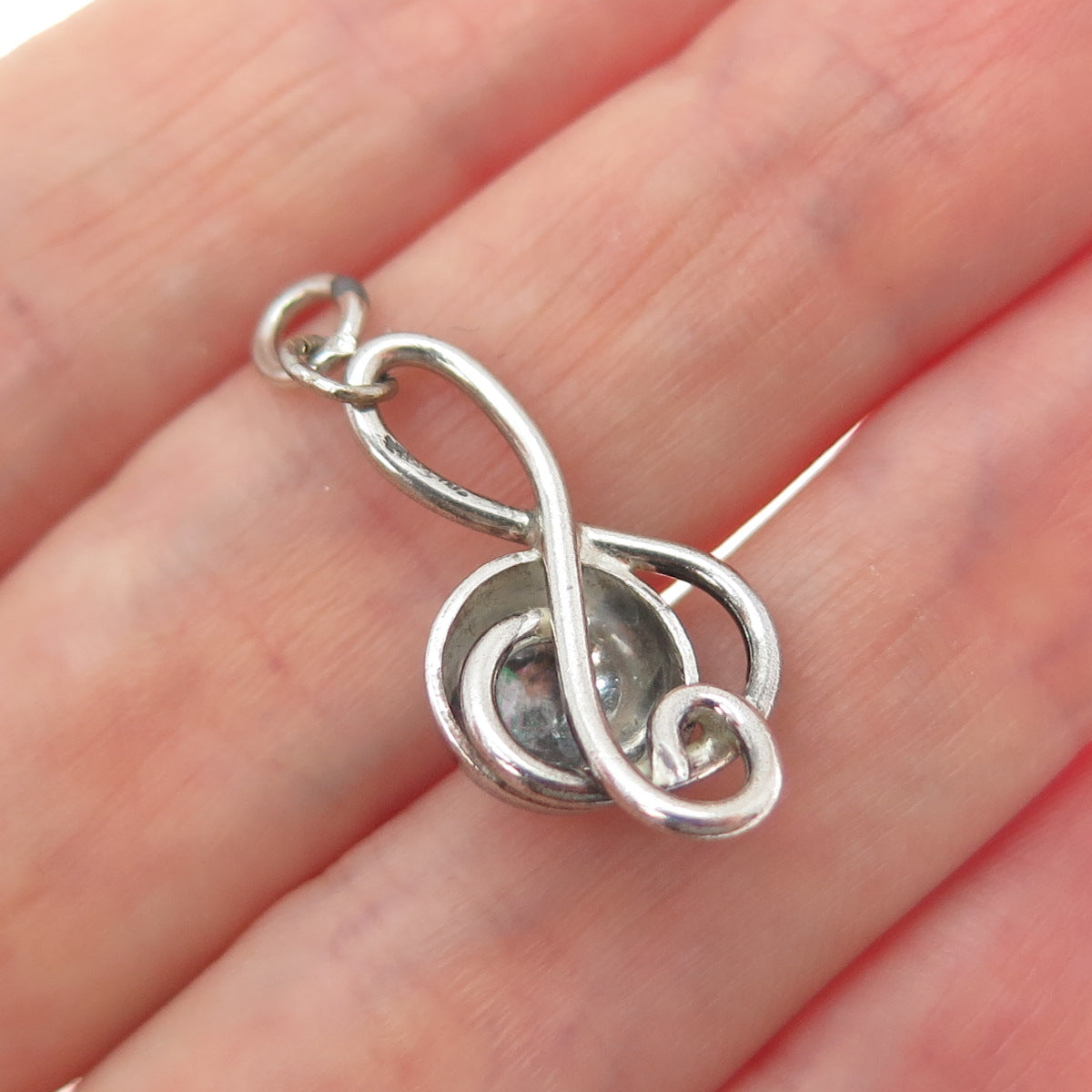 925 Sterling Silver Vintage Treble Clef Oxidized Charm Pendant