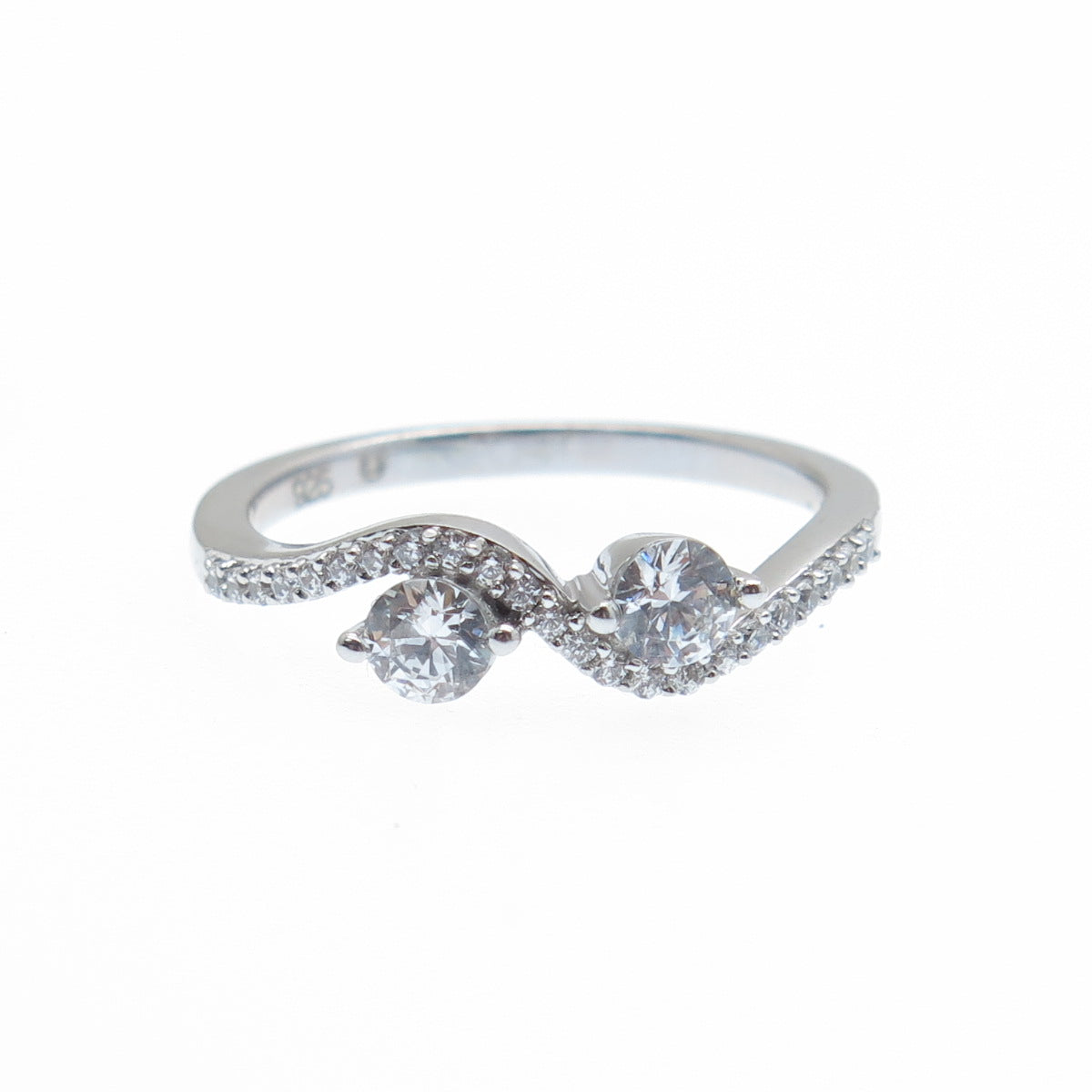 925 Sterling Silver Round-Cut C Z Wavy Promise Ring Size 6.75
