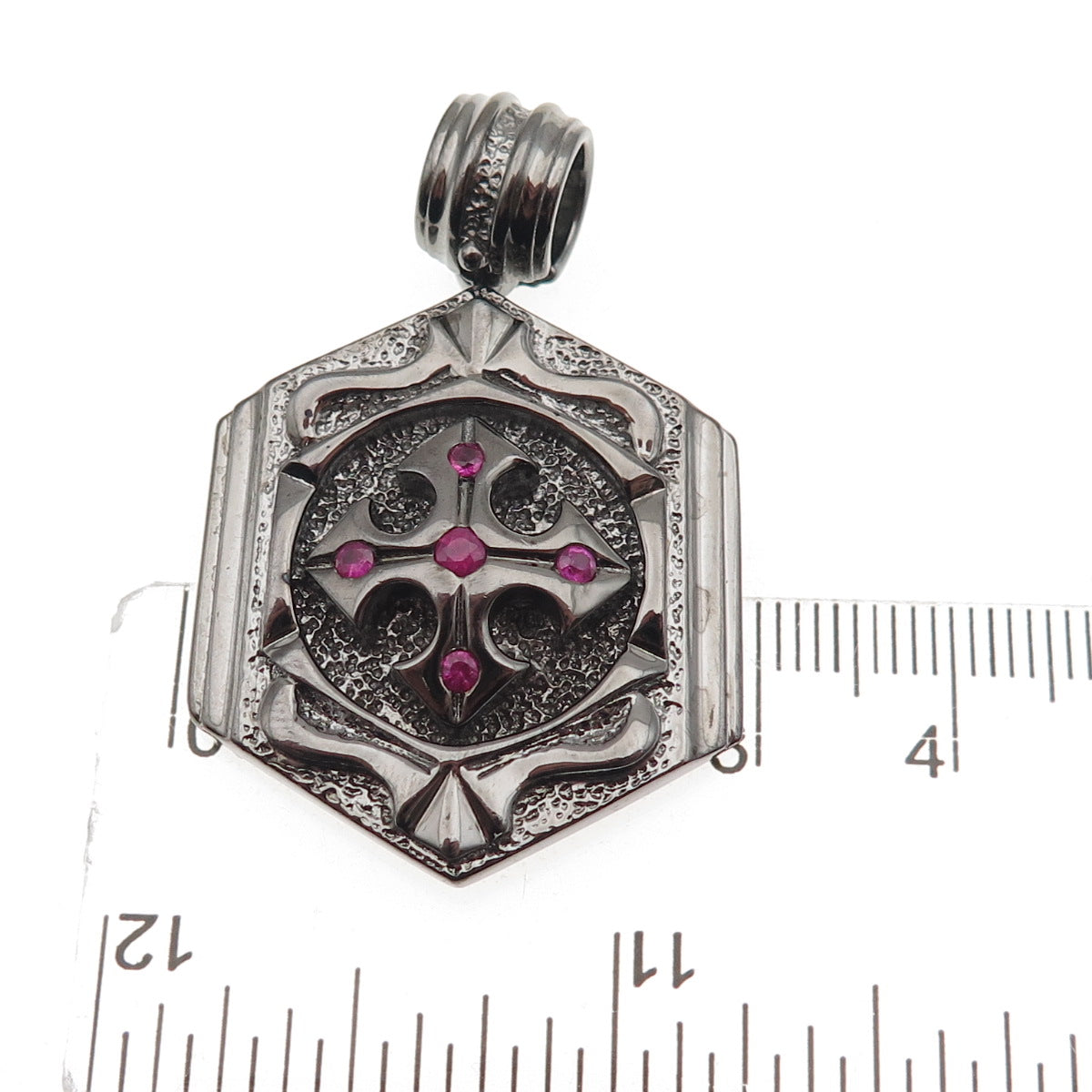 Jolusa 925 Sterling Silver Black Rhodium Real Ruby Floral Cross Pendant