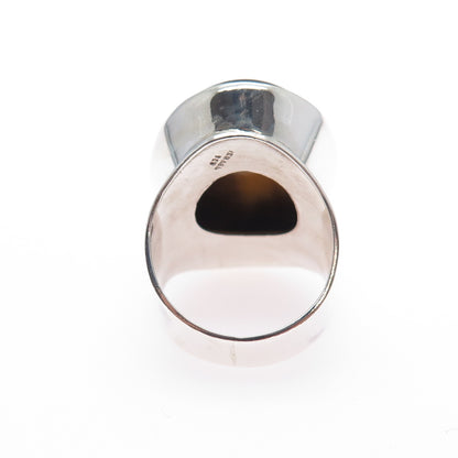 925 Sterling Silver Vintage Israel Real Tiger Eye Modernist Ring Size 4.75
