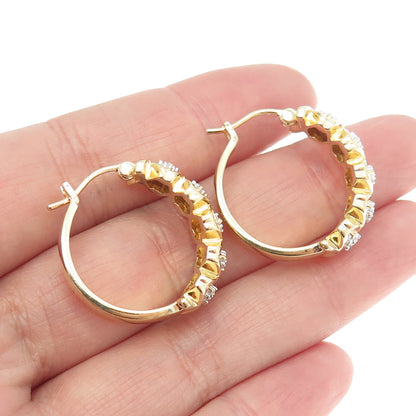 HN HENG NGAI 925 Sterling Silver Gold Plated Real Diamond "X" Link Hoop Earrings