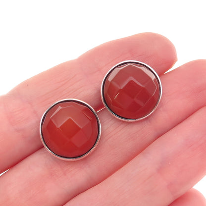 925 Sterling Silver Vintage Real Carnelian Stud Earrings