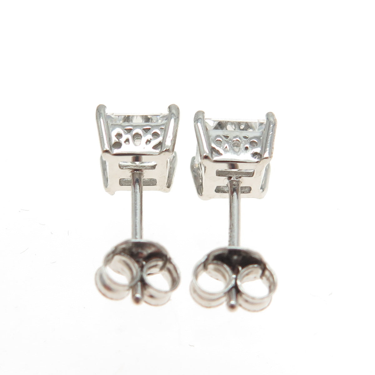 925 Sterling Silver Princess-Cut C Z Stud Earrings