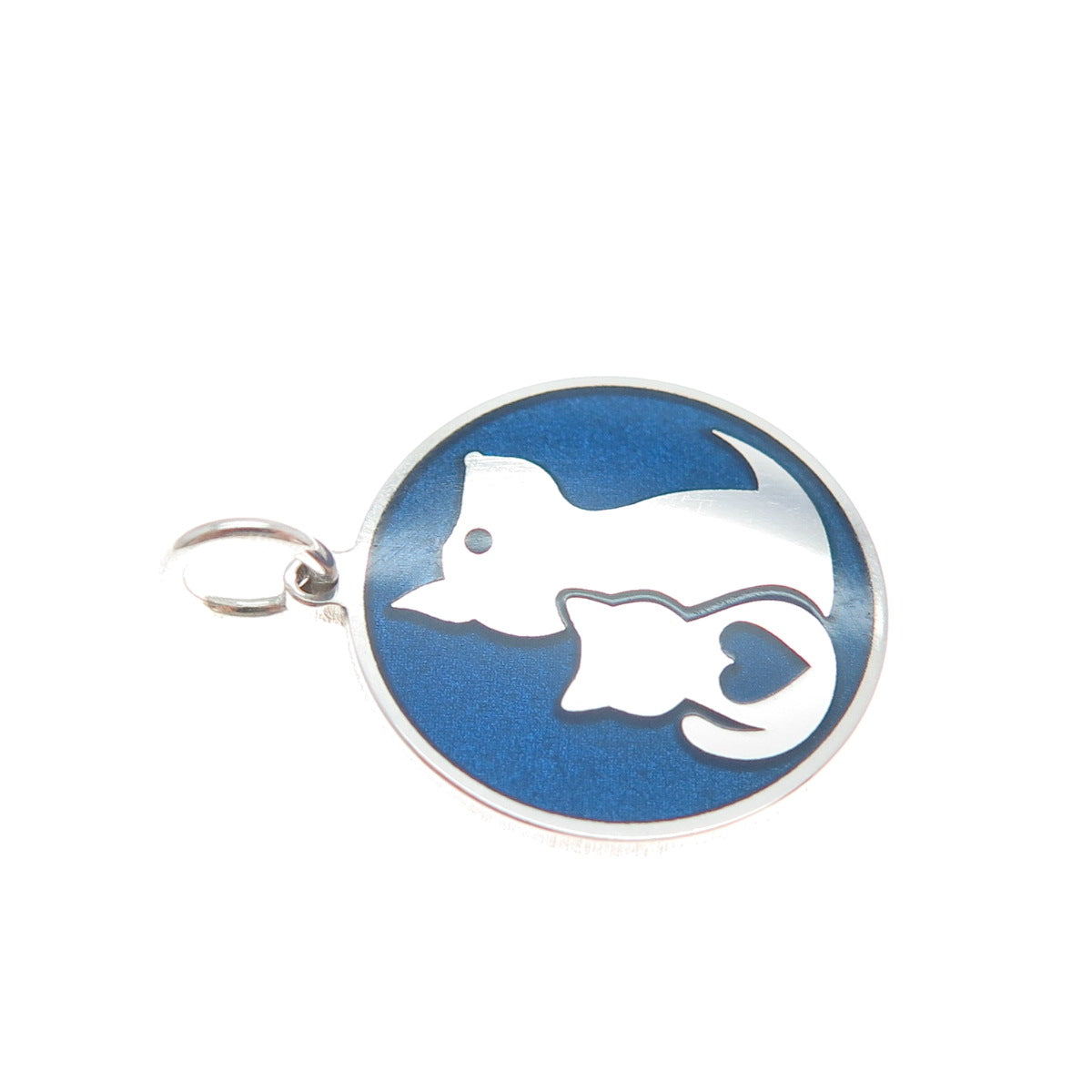 925 Sterling Silver Blue Enamel Dog & Cat Friendship Minimalist Charm Pendant