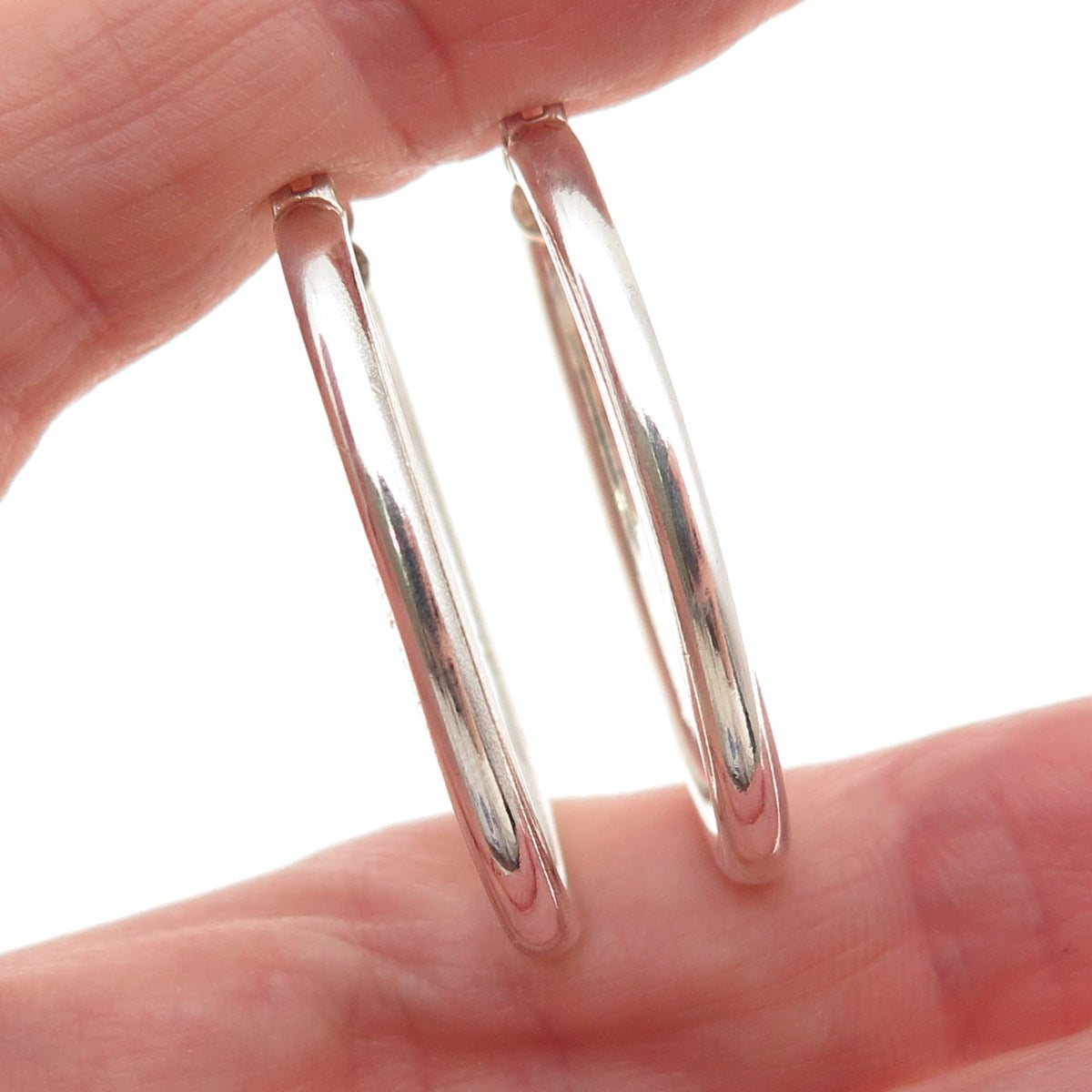 925 Sterling Silver Italy Tube Oval Hoop Earrings