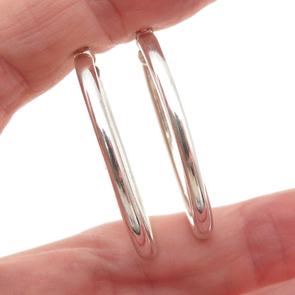 925 Sterling Silver Italy Tube Oval Hoop Earrings