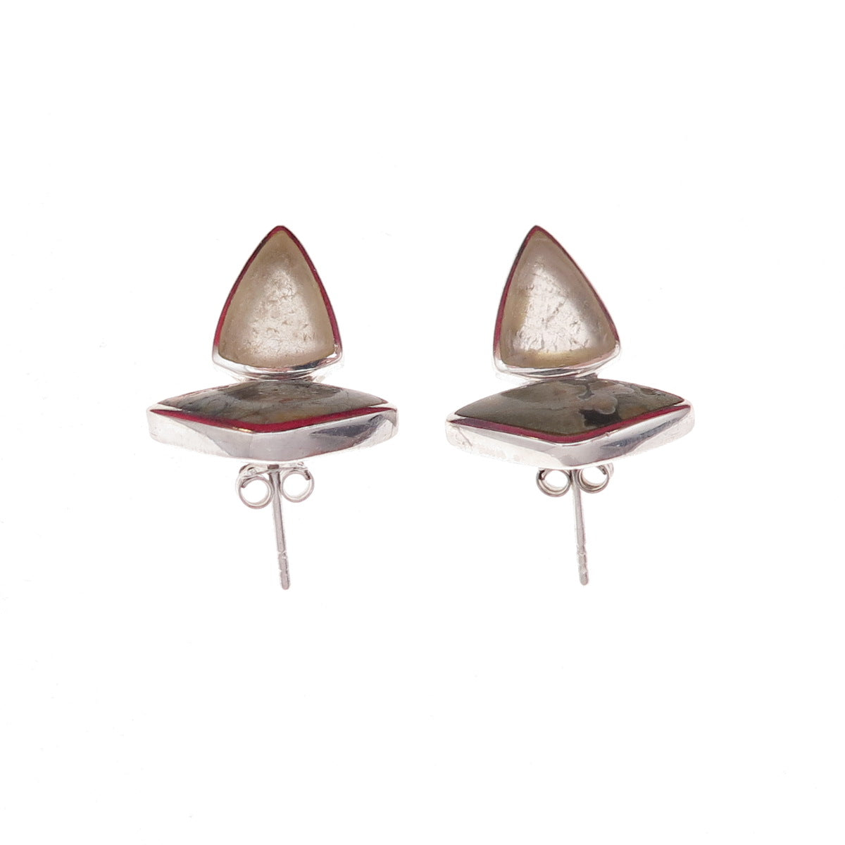 Paul Brackna Sterling Silver Vintage Real Turquoise & Quartz Modernist Earrings