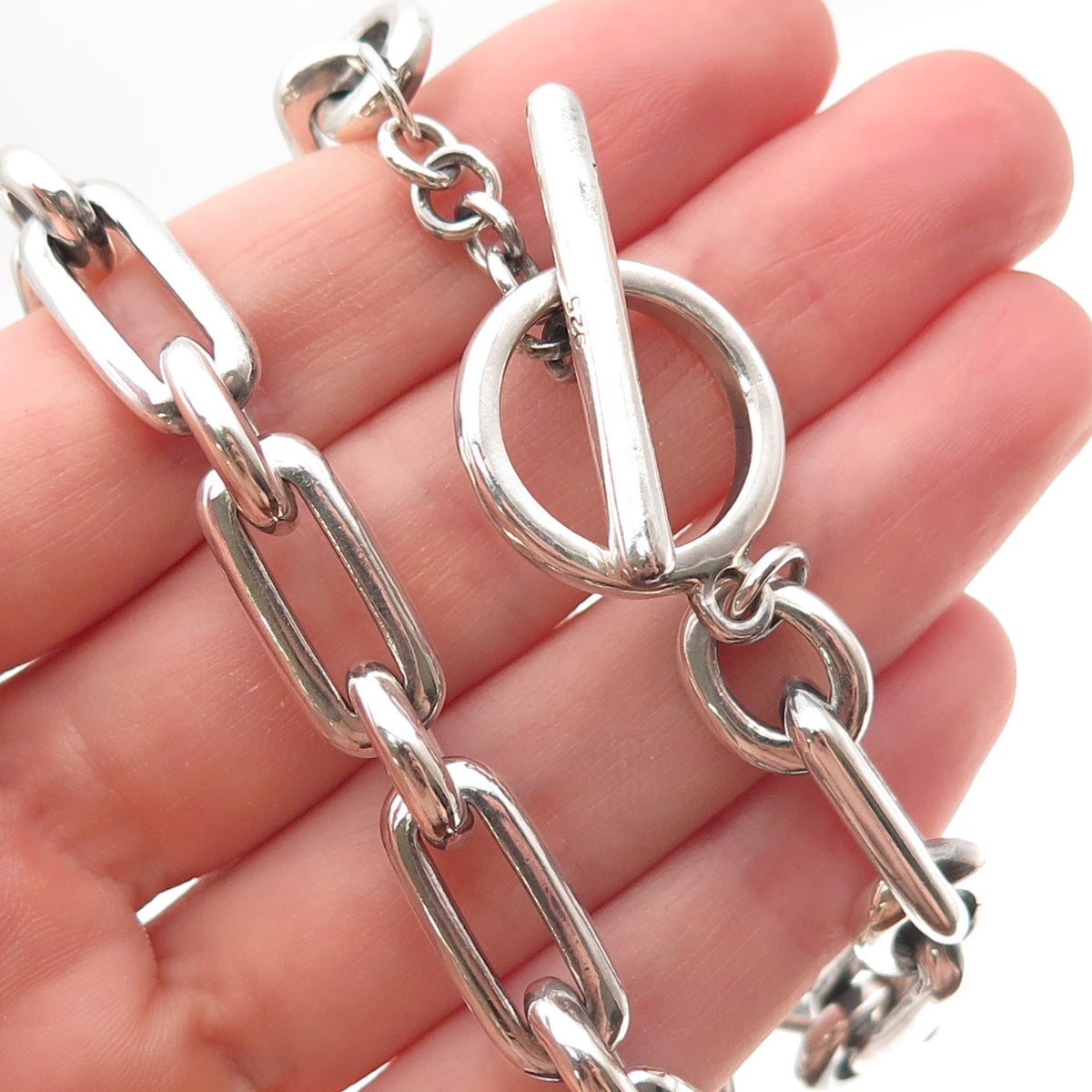 925 Sterling Silver Vintage Paperclip Chain Choker Necklace 14"