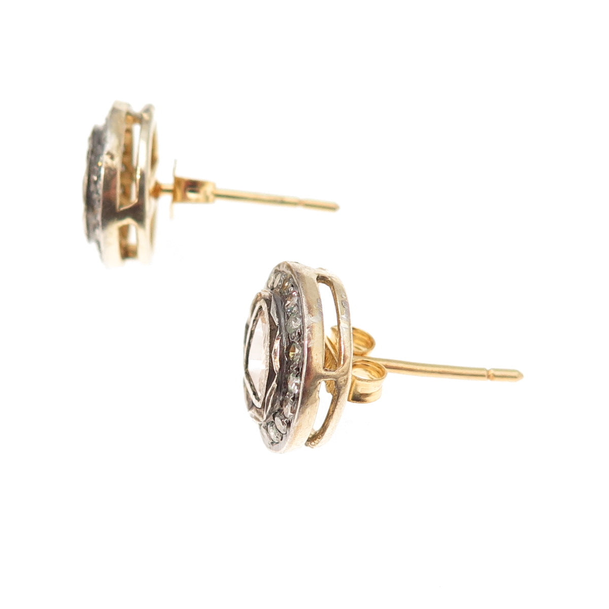 925 Sterling Silver Gold Plated Real Rose-Cut Diamond Stud Earrings