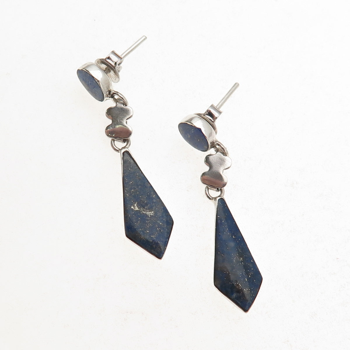 925 Sterling Silver Vintage Real Lapis Dangle Earrings