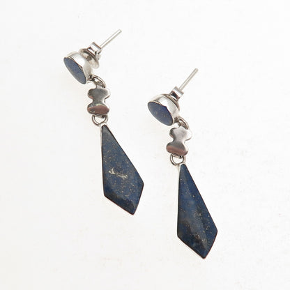 925 Sterling Silver Vintage Real Lapis Dangle Earrings