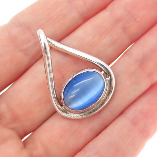 925 Sterling Silver Vintage Optic Fiber Cat's Eye Teardrop Charm Pendant
