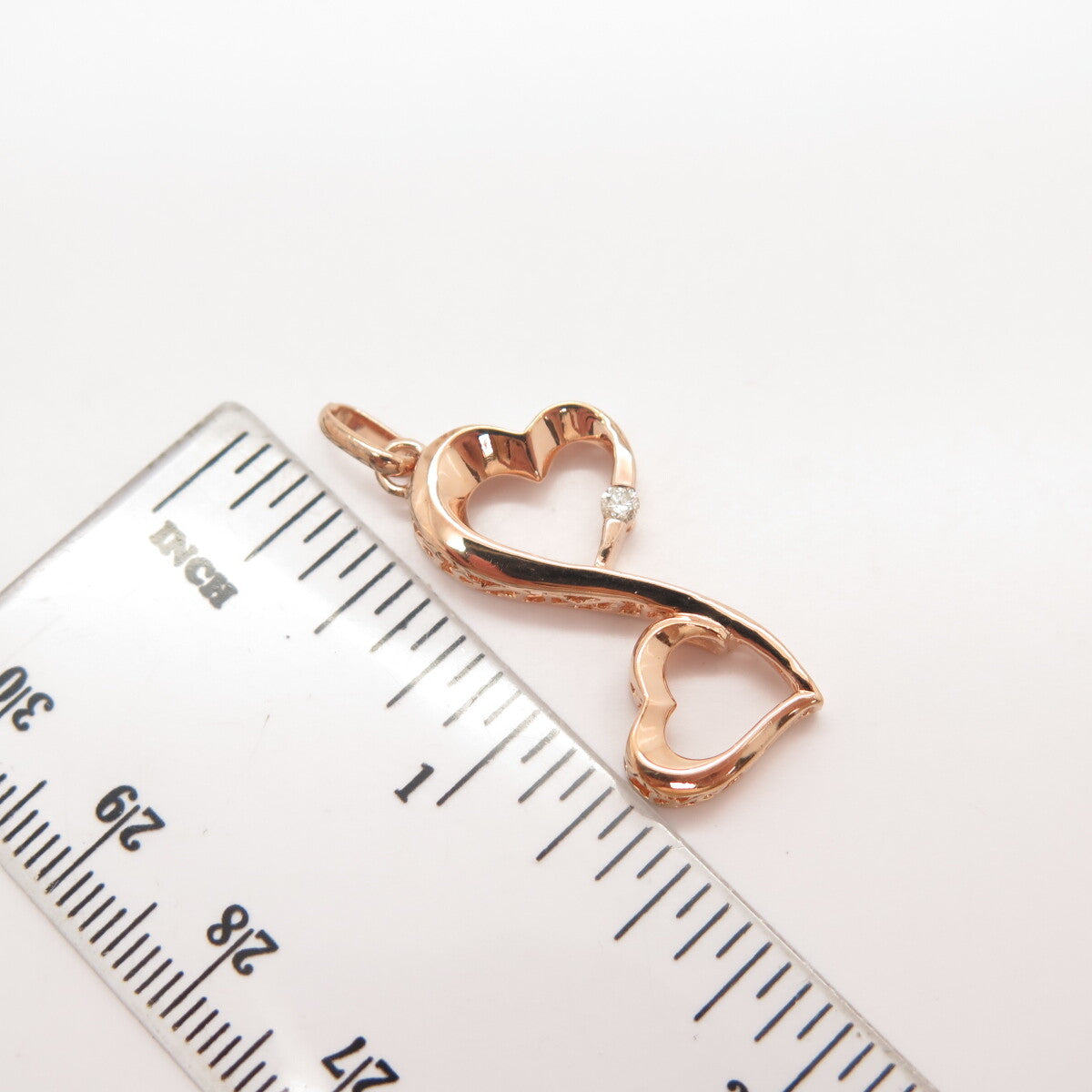 925 Sterling Silver Gold Plated Real White Diamond Open Heart Infinity Pendant