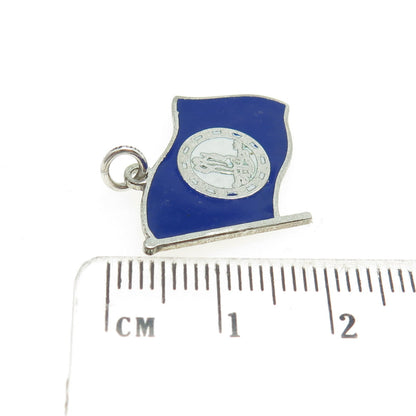 925 Sterling Silver Vintage Blue Enamel Virginia Flag Pendant