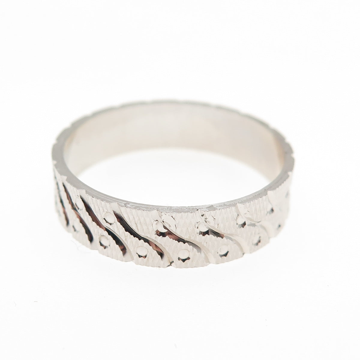 AMRY 925 Sterling Silver Vintage Textured Band Ring Size 8