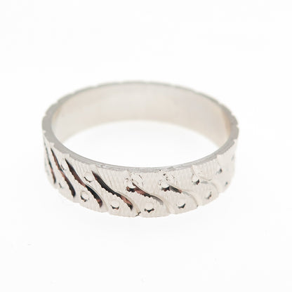 AMRY 925 Sterling Silver Vintage Textured Band Ring Size 8