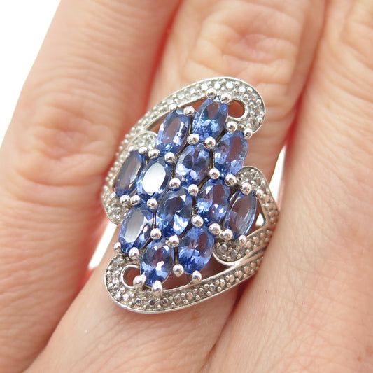 CHUCK CLEMENCY 925 Sterling Silver Real Tanzanite & White Topaz Ring Size 5.25