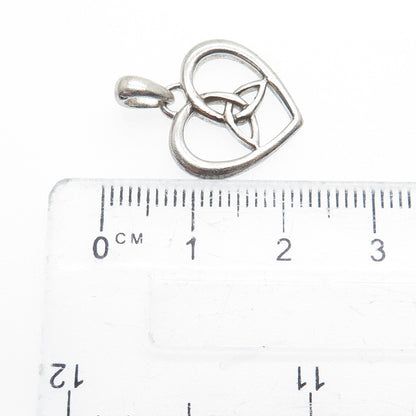 SOLVAR 925 Sterling Silver Vintage Celtic Trinity Heart Minimalist Charm Pendant
