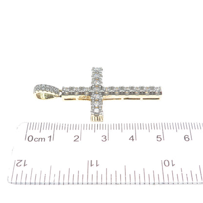 925 Sterling Silver Gold Plated Round-Cut Shaped C Z Cross Pendant