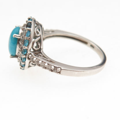 Chuck Clemency 925 Sterling Silver Real Turquoise Apatite & Topaz Ring Size 8.25