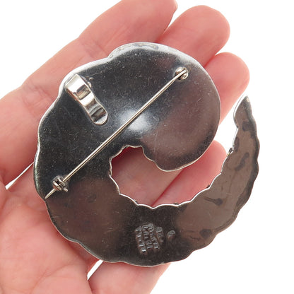 LATON 925 Sterling Silver 2-Tone Vintage Mexico Ribbed Spiral Pin Brooch Pendant