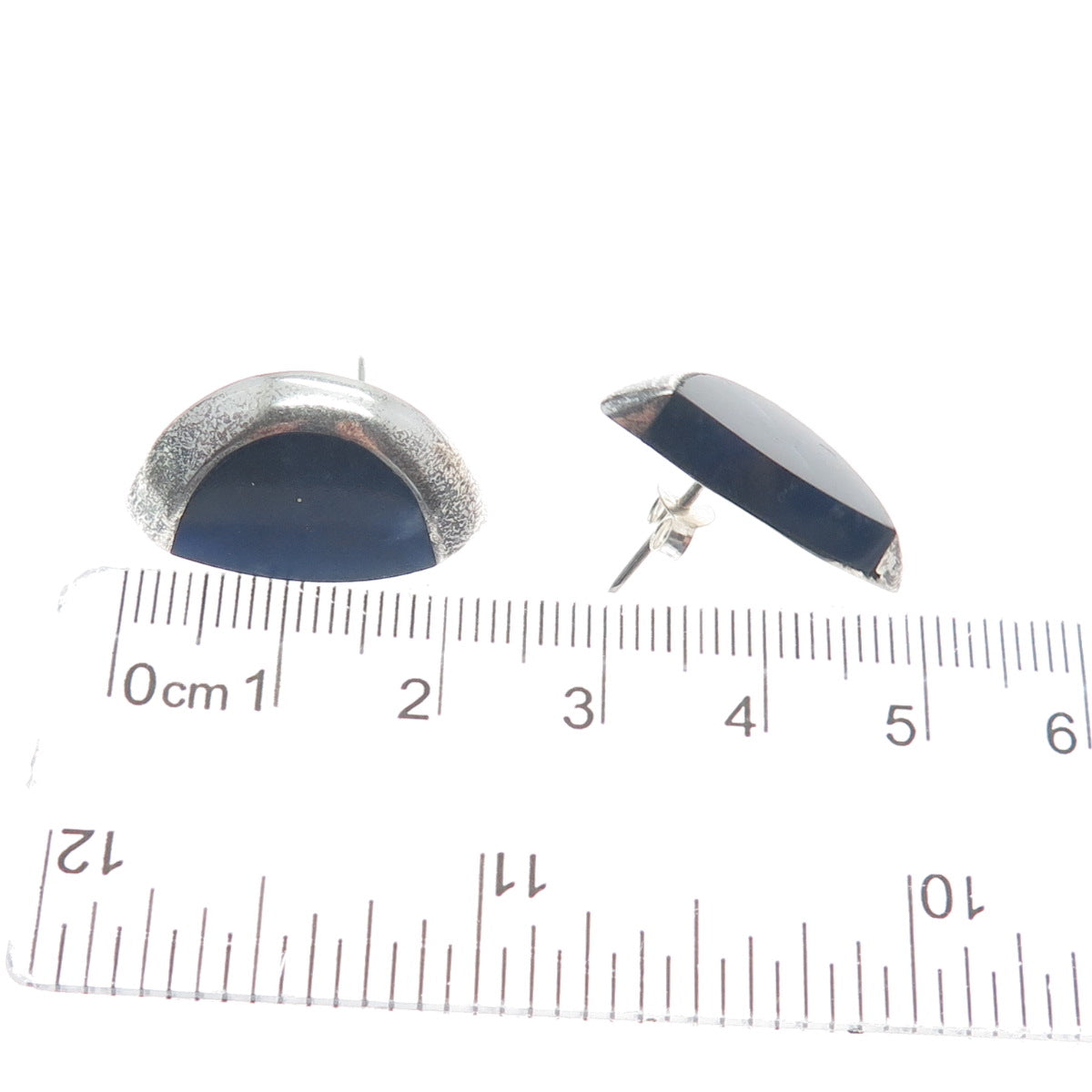 925 Sterling Silver Vintage Real Sodalite Modernist Oxidized Earrings