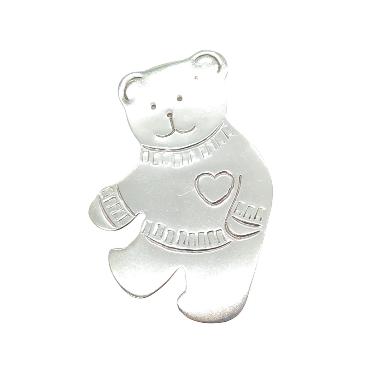 925 Sterling Silver Vintage Mexico Teddy Bear Heart Pin Brooch