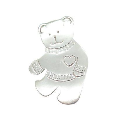 925 Sterling Silver Vintage Mexico Teddy Bear Heart Pin Brooch