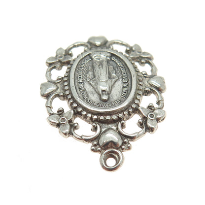 925 Sterling Silver Antique Art Deco St. Mary Miraculous Medal Religious Pendant