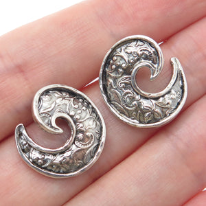 OR PAZ PZ 925 Sterling Silver Vintage Israel Floral Swirl Oxidized Earrings
