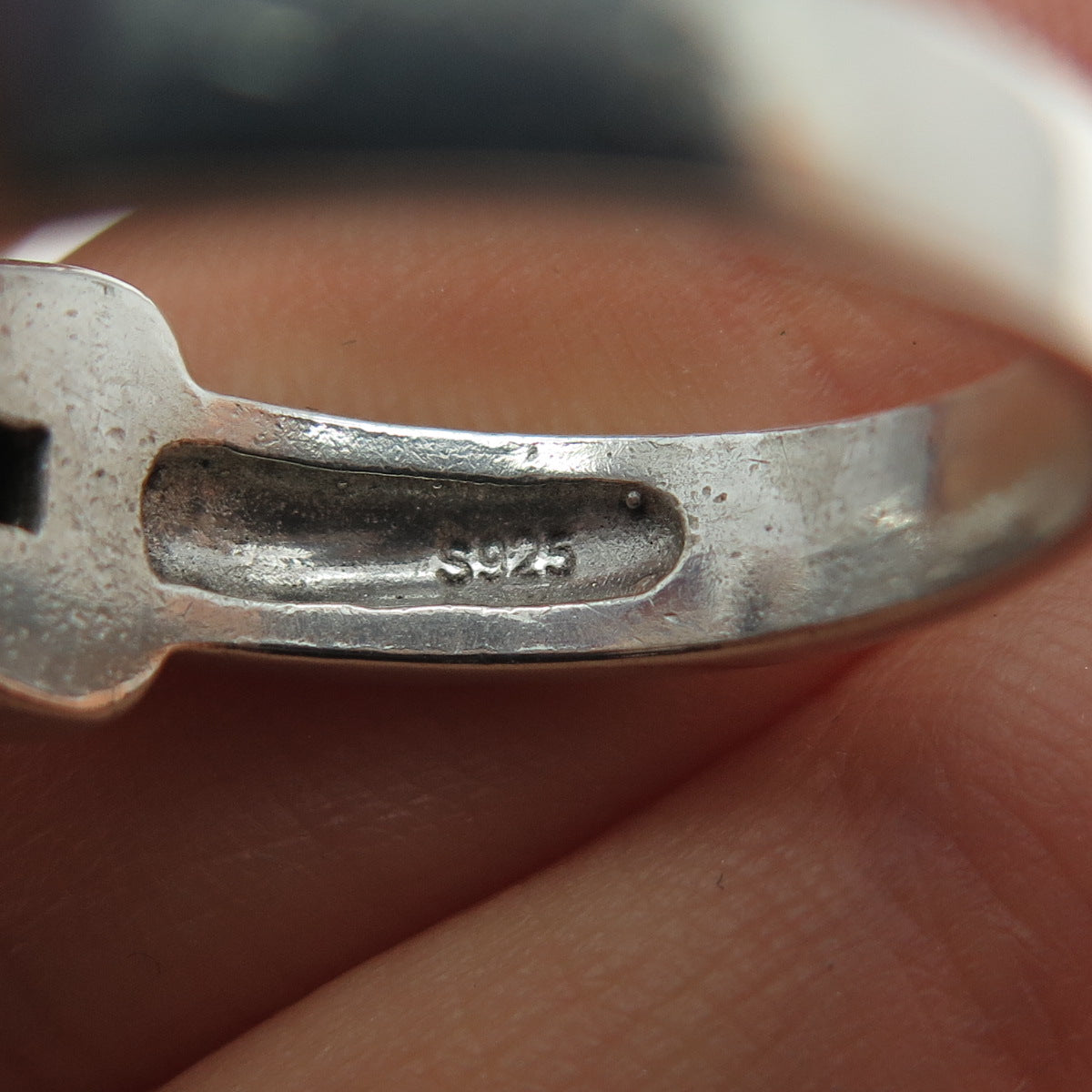 925 Sterling Silver Vintage Real Black Onyx & C Z Buckle Ring Size 9.5