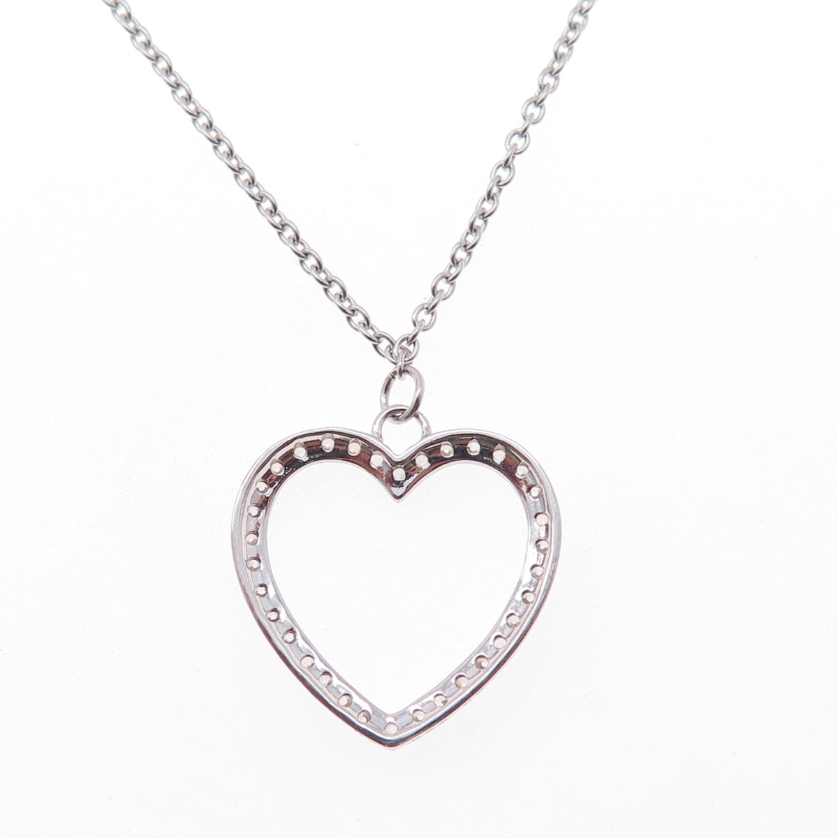 925 Sterling Silver Round-Cut C Z Heart Cable Chain Necklace 18"